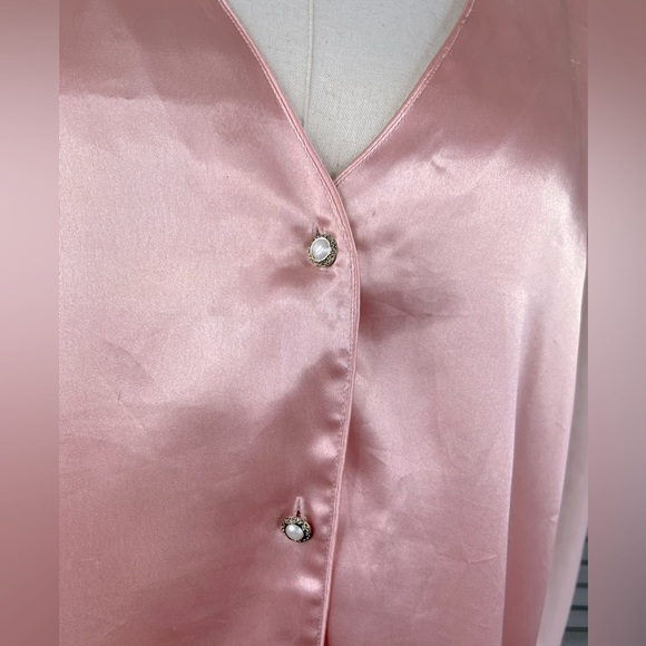 VICTORIA'S SECRET Vintage Gold Label Satin Sleep Shirt w Sheer Sleeves Pink-M/L - Picture 2 of 8